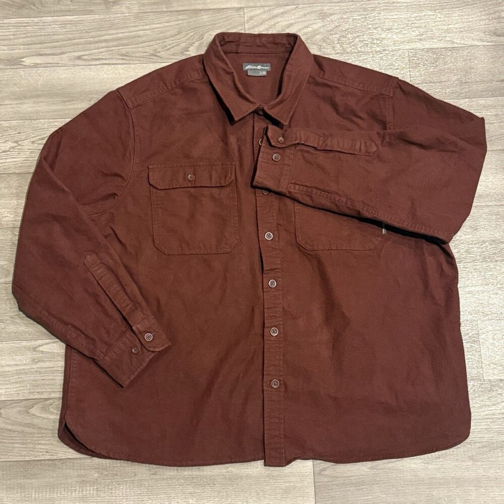 Eddie Bauer Mens XL Dark Red Cotton Brushed Chamois Flannel